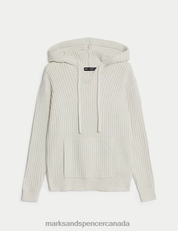 Marks and Spencer near me - Women Light Natural Clothing Marks & Spencer Ribbed V-Neck Hoodie 20VTD566