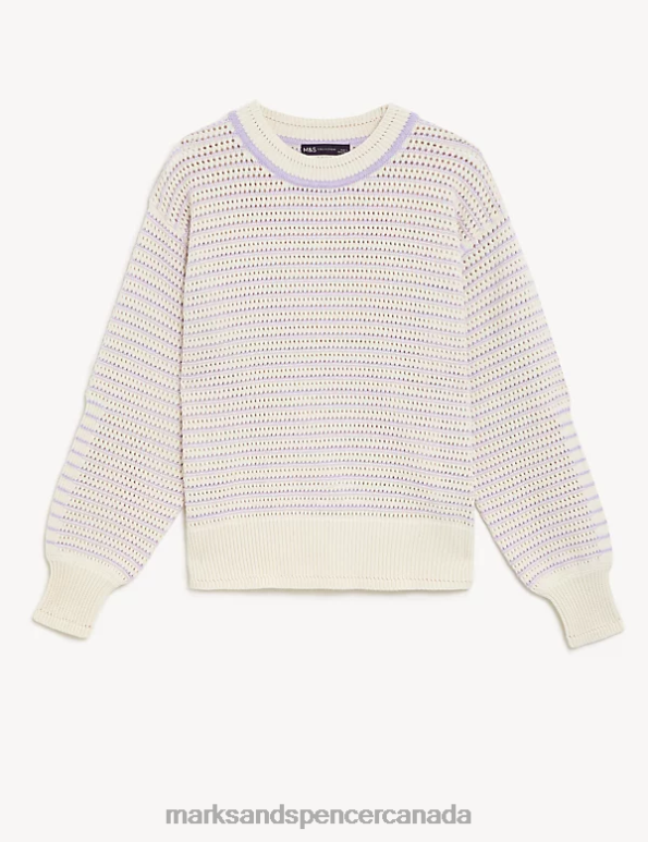 Marks and Spencer sale - Women Lilac Mix Clothing Marks & Spencer Cotton Rich Striped Relaxed Jumper 20VTD1365