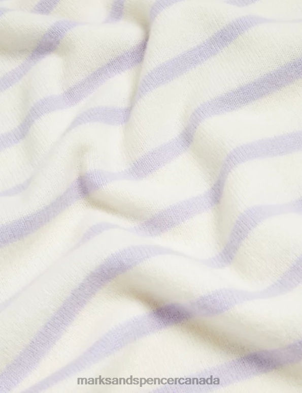Marks and Spencer Canada - Women Lilac Mix Clothing Marks & Spencer Pure Cashmere Striped V-Neck Jumper 20VTD2218