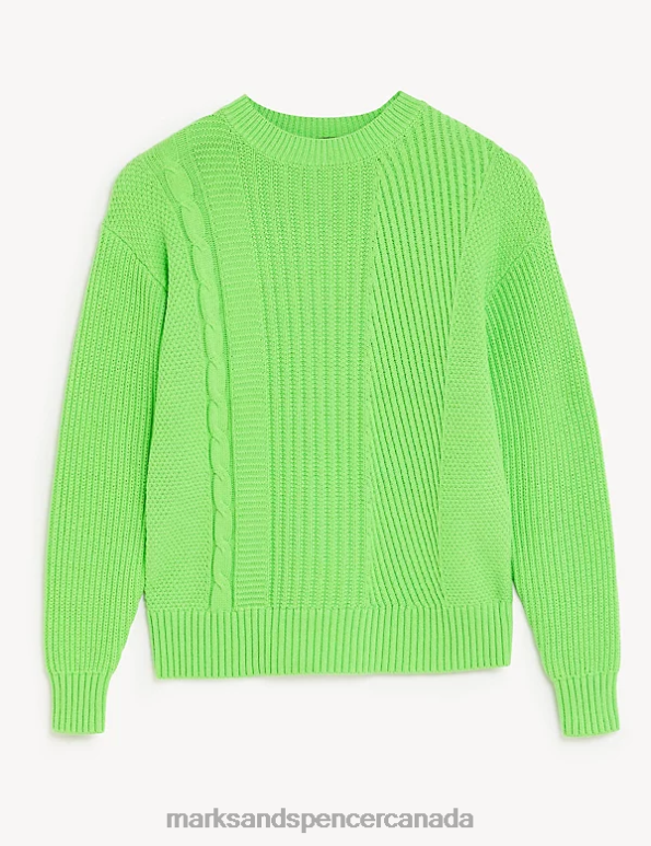 Women Lime Clothing Marks & Spencer Cotton Rich Textured Crew Neck Jumper 20VTD1868 - Marks and Spencer online