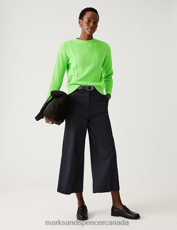 Women Lime Clothing Marks & Spencer Cotton Rich Textured Crew Neck Jumper 20VTD1868 - Marks and Spencer online