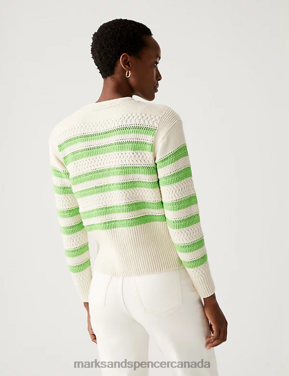 Marks and Spencer sale - Women Lime Mix Clothing Marks & Spencer Cotton Rich Striped Crew Neck Jumper 20VTD1692
