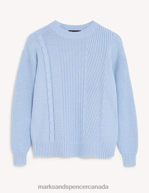 Marks and Spencer sale - Women Medium Blue Clothing Marks & Spencer Cotton Rich Textured Crew Neck Jumper 20VTD1867