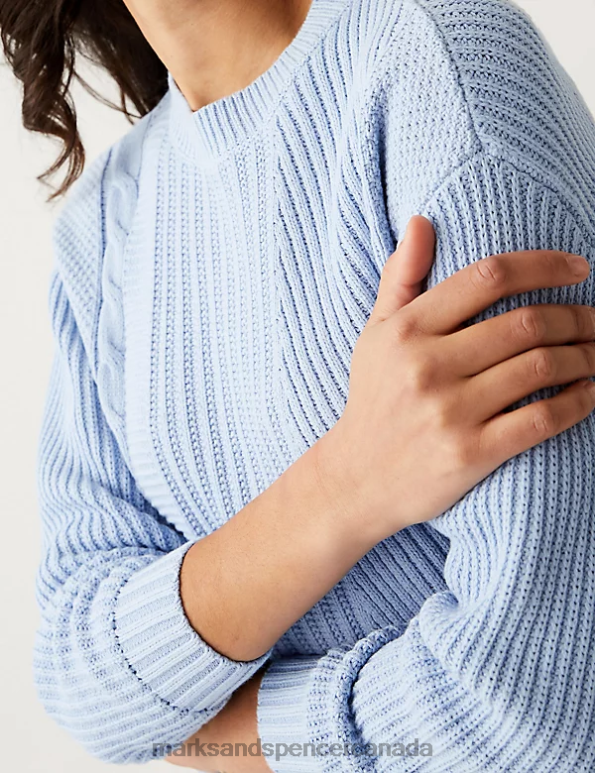 Marks and Spencer sale - Women Medium Blue Clothing Marks & Spencer Cotton Rich Textured Crew Neck Jumper 20VTD1867