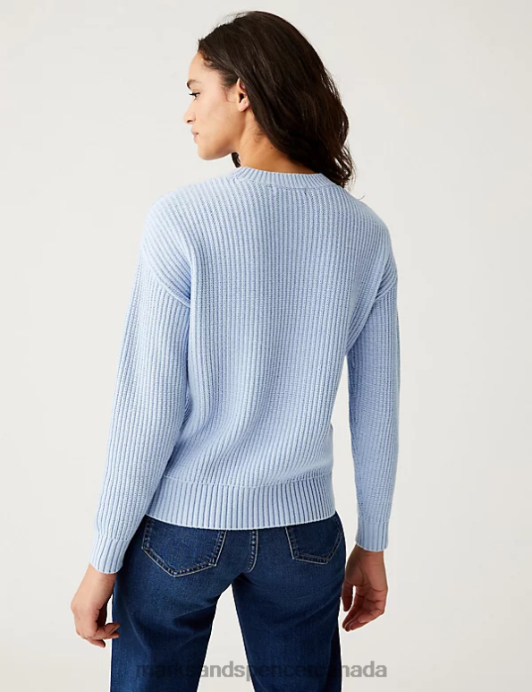 Marks and Spencer sale - Women Medium Blue Clothing Marks & Spencer Cotton Rich Textured Crew Neck Jumper 20VTD1867