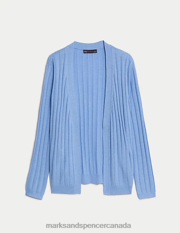 Marks and Spencer Canada - Women Medium Blue Clothing Marks & Spencer Edge to Edge Relaxed Cardigan with Linen 20VTD3022