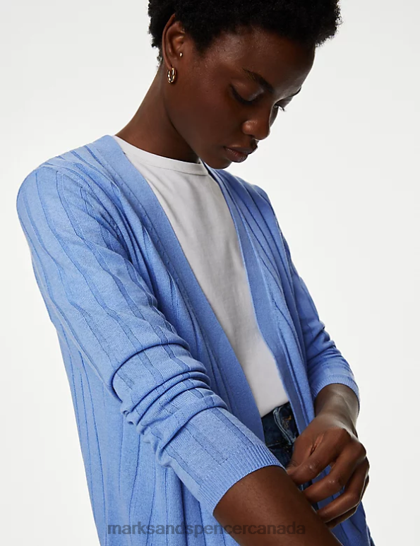 Marks and Spencer Canada - Women Medium Blue Clothing Marks & Spencer Edge to Edge Relaxed Cardigan with Linen 20VTD3022