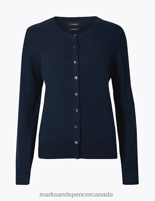 Women Medium Navy Clothing Marks & Spencer Pure Cashmere Crew Neck Cardigan 20VTD2901 - Marks and Spencer Canada locations