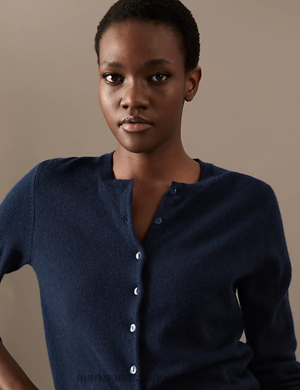 Women Medium Navy Clothing Marks & Spencer Pure Cashmere Crew Neck Cardigan 20VTD2901 - Marks and Spencer Canada locations
