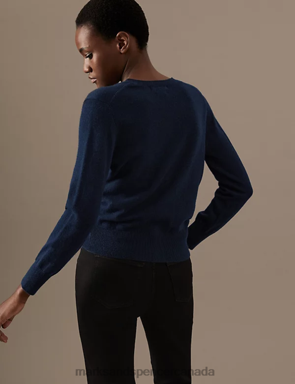 Women Medium Navy Clothing Marks & Spencer Pure Cashmere Crew Neck Cardigan 20VTD2901 - Marks and Spencer Canada locations