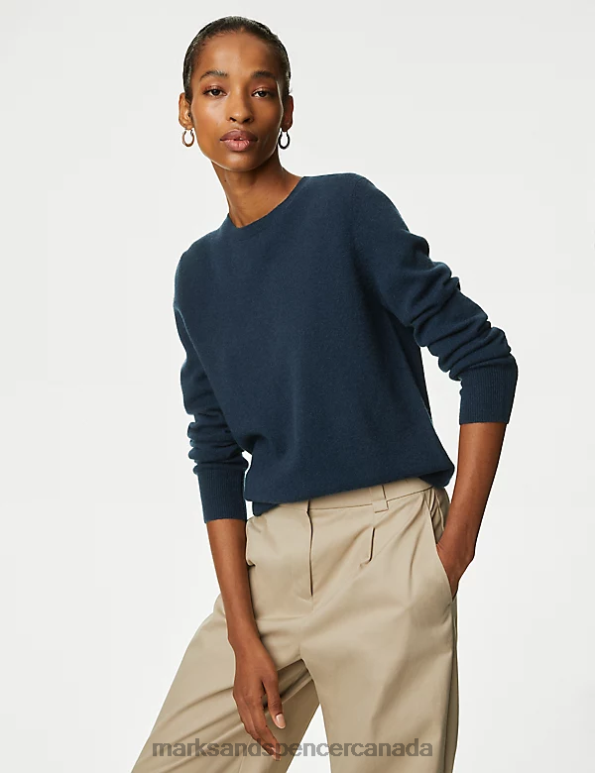 Women Medium Navy Clothing Marks & Spencer Pure Cashmere Crew Neck Jumper 20VTD3505 - Marks and Spencer outlet