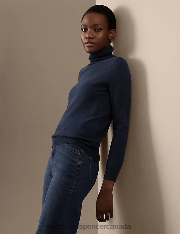 Marks and Spencer near me - Women Medium Navy Clothing Marks & Spencer Pure Cashmere Roll Neck Jumper 20VTD3424