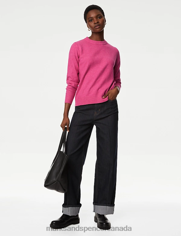 Women Medium Pink Clothing Marks & Spencer Recycled Blend Crew Neck Jumper 20VTD182 - Marks and Spencer Canada locations