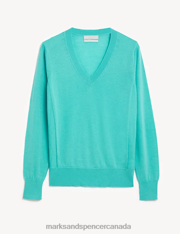 Marks and Spencer near me - Women Medium Seafoam Clothing Marks & Spencer Pure Merino Wool V-Neck Jumper 20VTD1922