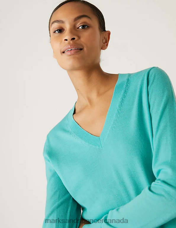 Marks and Spencer near me - Women Medium Seafoam Clothing Marks & Spencer Pure Merino Wool V-Neck Jumper 20VTD1922