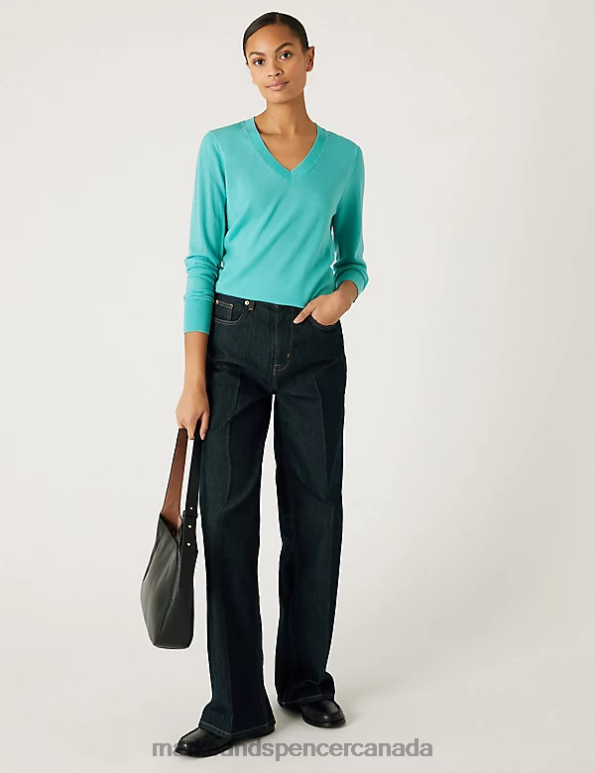 Marks and Spencer near me - Women Medium Seafoam Clothing Marks & Spencer Pure Merino Wool V-Neck Jumper 20VTD1922