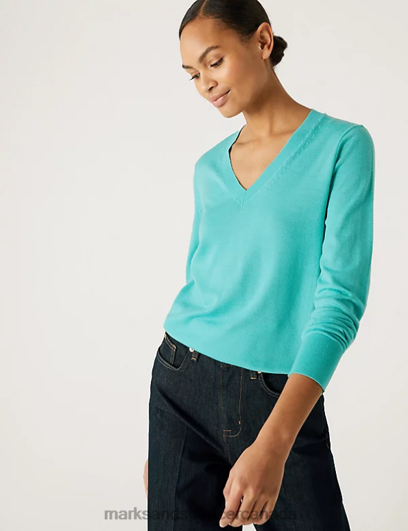 Marks and Spencer near me - Women Medium Seafoam Clothing Marks & Spencer Pure Merino Wool V-Neck Jumper 20VTD1922