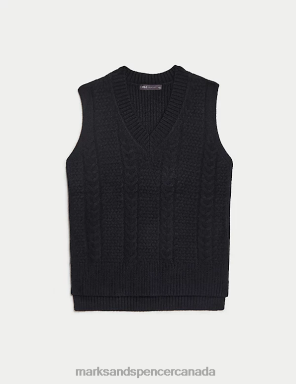 Women Midnight Navy Clothing Marks & Spencer Cable Knit V-Neck Knitted Vest 20VTD562 - Marks and Spencer Canada locations