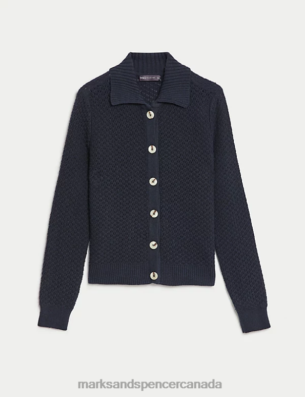 Marks and Spencer sale - Women Midnight Navy Clothing Marks & Spencer Cotton Rich Textured Collared Cardigan 20VTD390