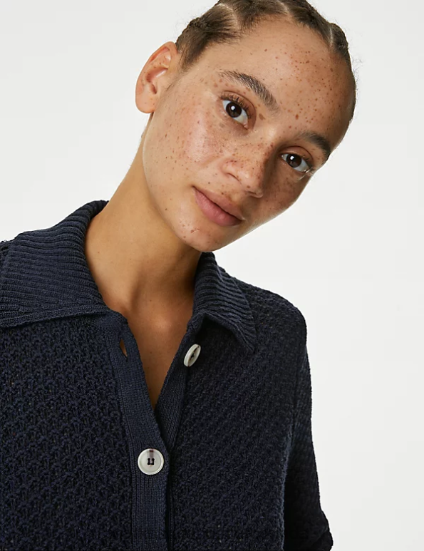 Marks and Spencer sale - Women Midnight Navy Clothing Marks & Spencer Cotton Rich Textured Collared Cardigan 20VTD390