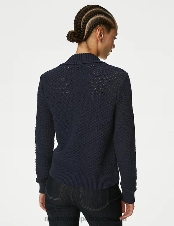 Marks and Spencer sale - Women Midnight Navy Clothing Marks & Spencer Cotton Rich Textured Collared Cardigan 20VTD390