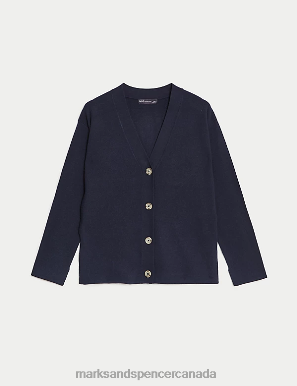 Women Midnight Navy Clothing Marks & Spencer Soft Touch V-Neck Button Front Cardigan 20VTD494 - Marks and Spencer outlet