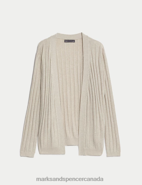 Marks and Spencer Canada - Women Natural Clothing Marks & Spencer Edge to Edge Relaxed Cardigan with Linen 20VTD3307