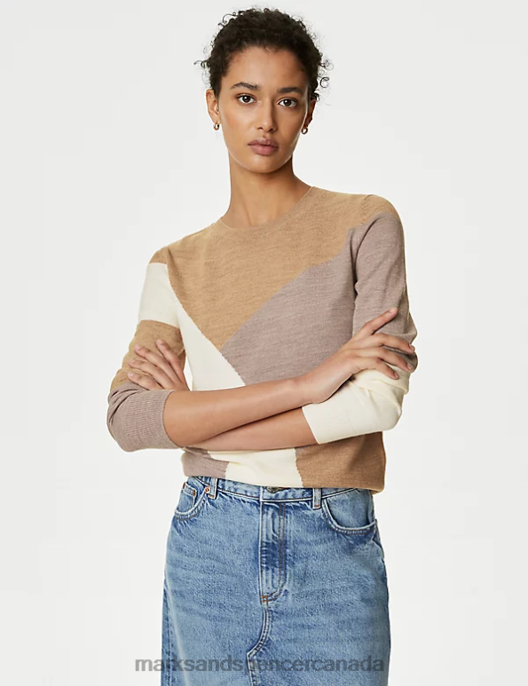 Marks and Spencer near me - Women Natural Mix Clothing Marks & Spencer Supersoft Colour Block Crew Neck Jumper 20VTD326