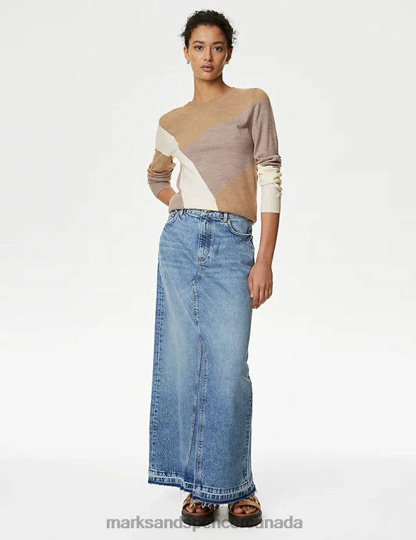 Marks and Spencer near me - Women Natural Mix Clothing Marks & Spencer Supersoft Colour Block Crew Neck Jumper 20VTD326