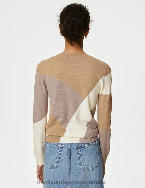 Marks and Spencer near me - Women Natural Mix Clothing Marks & Spencer Supersoft Colour Block Crew Neck Jumper 20VTD326