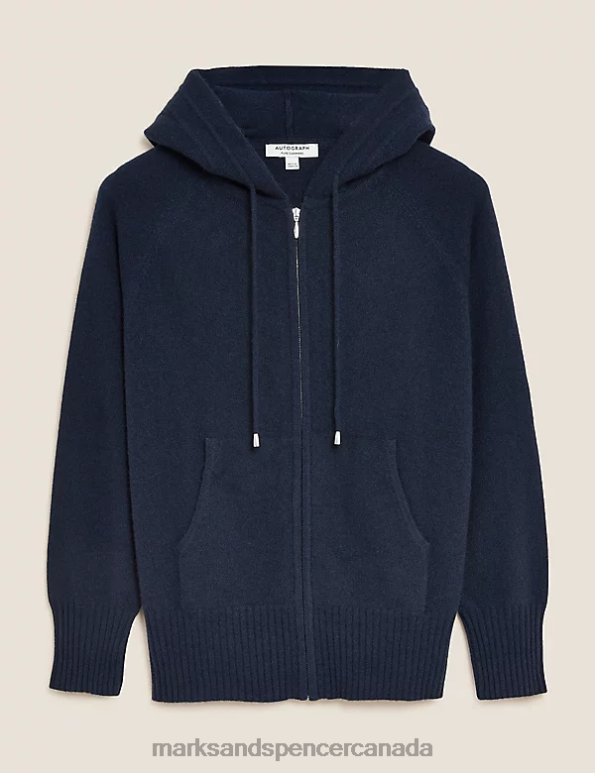 Women Navy Clothing Marks & Spencer Pure Cashmere Knitted Relaxed Hoodie 20VTD3019 - Marks and Spencer online