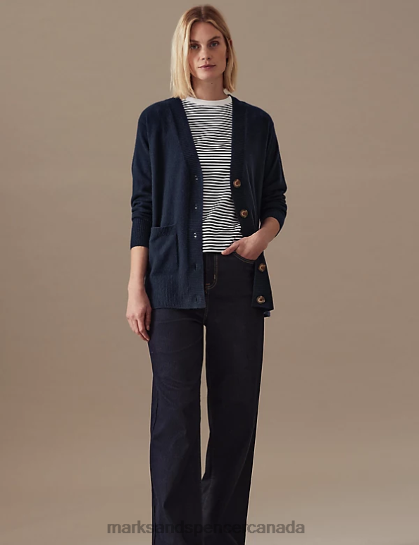 Women Navy Clothing Marks & Spencer Pure Cashmere V-Neck Button Front Cardigan 20VTD1632 - Marks and Spencer Canada locations
