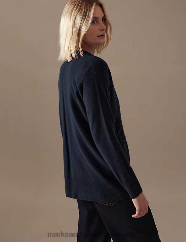 Women Navy Clothing Marks & Spencer Pure Cashmere V-Neck Button Front Cardigan 20VTD1632 - Marks and Spencer Canada locations