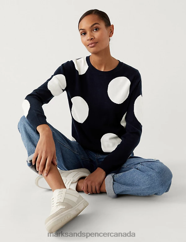 Marks and Spencer sale - Women Navy Mix Clothing Marks & Spencer Supersoft Spot Print Crew Neck Jumper 20VTD2999
