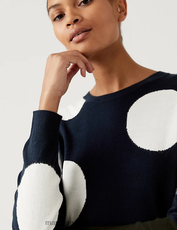 Marks and Spencer sale - Women Navy Mix Clothing Marks & Spencer Supersoft Spot Print Crew Neck Jumper 20VTD2999