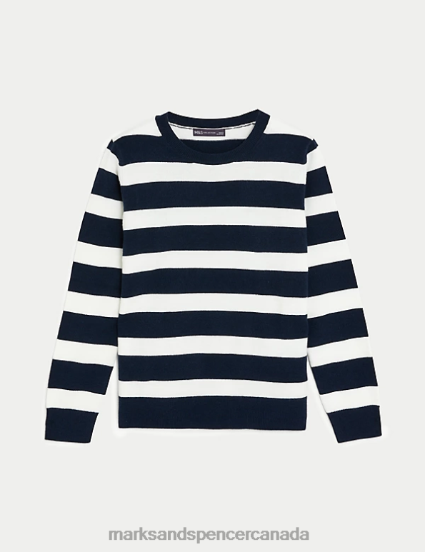 Women Navy Mix Clothing Marks & Spencer Supersoft Striped Crew Neck Jumper 20VTD138 - Marks and Spencer online