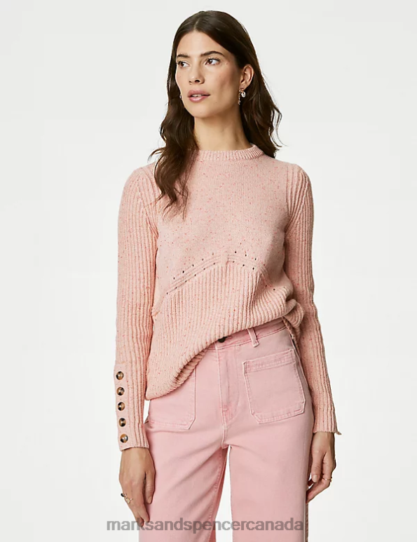 Women Pink Mix Clothing Marks & Spencer Cotton Rich Jumper with Wool 20VTD358 - Marks and Spencer online
