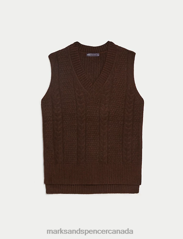 Women Raisin Clothing Marks & Spencer Cable Knit V-Neck Knitted Vest 20VTD561 - Marks and Spencer online