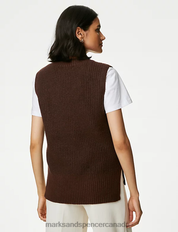 Women Raisin Clothing Marks & Spencer Cable Knit V-Neck Knitted Vest 20VTD561 - Marks and Spencer online