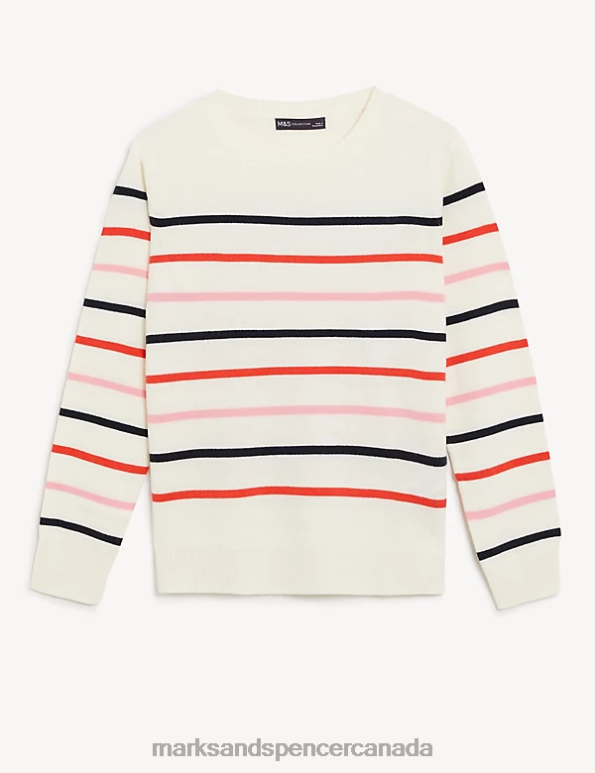 Marks and Spencer Canada - Women Red Mix Clothing Marks & Spencer Supersoft Striped Crew Neck Jumper 20VTD1405