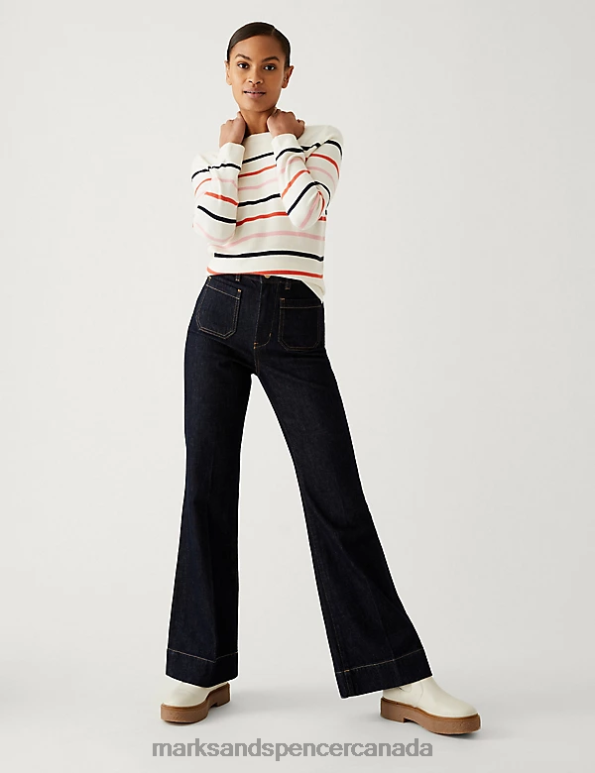 Marks and Spencer Canada - Women Red Mix Clothing Marks & Spencer Supersoft Striped Crew Neck Jumper 20VTD1405