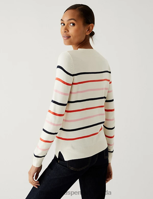 Marks and Spencer Canada - Women Red Mix Clothing Marks & Spencer Supersoft Striped Crew Neck Jumper 20VTD1405