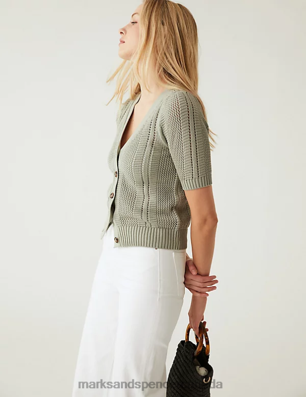 Marks and Spencer sale - Women Soft Green Clothing Marks & Spencer Cotton Rich Textured V-Neck Cardigan 20VTD2150