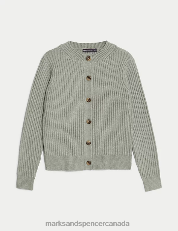 Marks and Spencer near me - Women Soft Green Clothing Marks & Spencer Knitted Ribbed Crew Neck Cardigan 20VTD365
