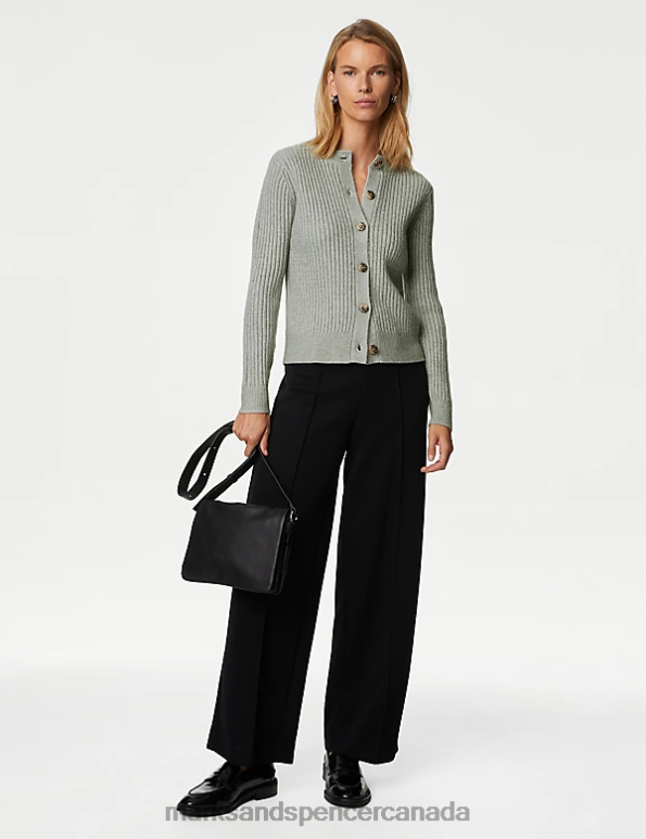 Marks and Spencer near me - Women Soft Green Clothing Marks & Spencer Knitted Ribbed Crew Neck Cardigan 20VTD365