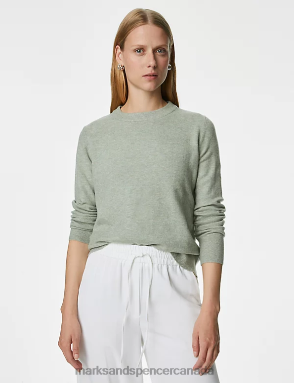 Marks and Spencer near me - Women Soft Green Clothing Marks & Spencer Recycled Blend Crew Neck Jumper 20VTD499