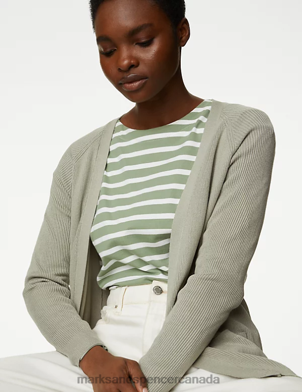 Marks and Spencer Canada - Women Soft Green Clothing Marks & Spencer Ribbed Edge to Edge Longline Cardigan 20VTD930