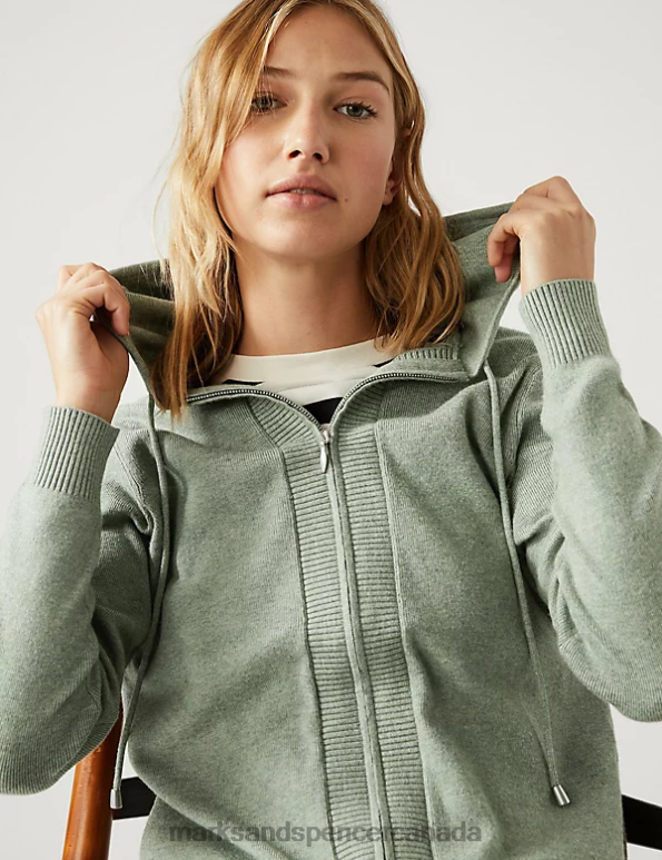 Marks and Spencer near me - Women Soft Khaki Clothing Marks & Spencer Soft Touch Textured Zip Up Relaxed Hoodie 20VTD1391