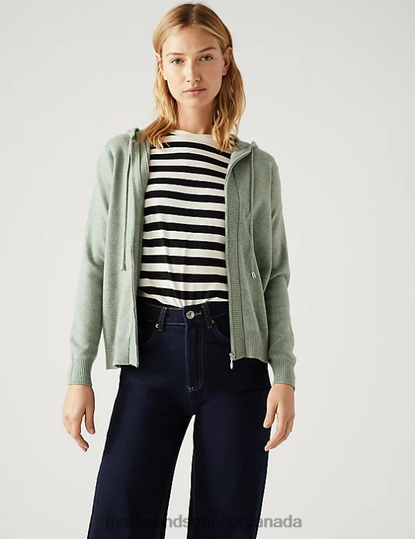 Marks and Spencer near me - Women Soft Khaki Clothing Marks & Spencer Soft Touch Textured Zip Up Relaxed Hoodie 20VTD1391