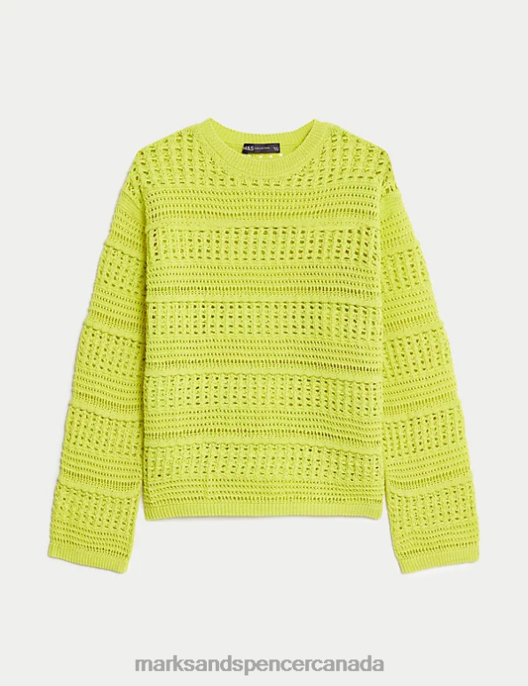 Women Soft Lime Clothing Marks & Spencer Cotton Blend Pointelle Crew Neck Jumper 20VTD432 - Marks and Spencer outlet